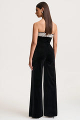 Emelie | Black Velvet Hand-Embellished Bandeau Jumpsuit