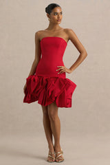 Erica | Red Ruffle Puffball Mini Dress