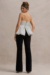 Divina | White & Black Polka Dot Strapless Ruffled Jumpsuit
