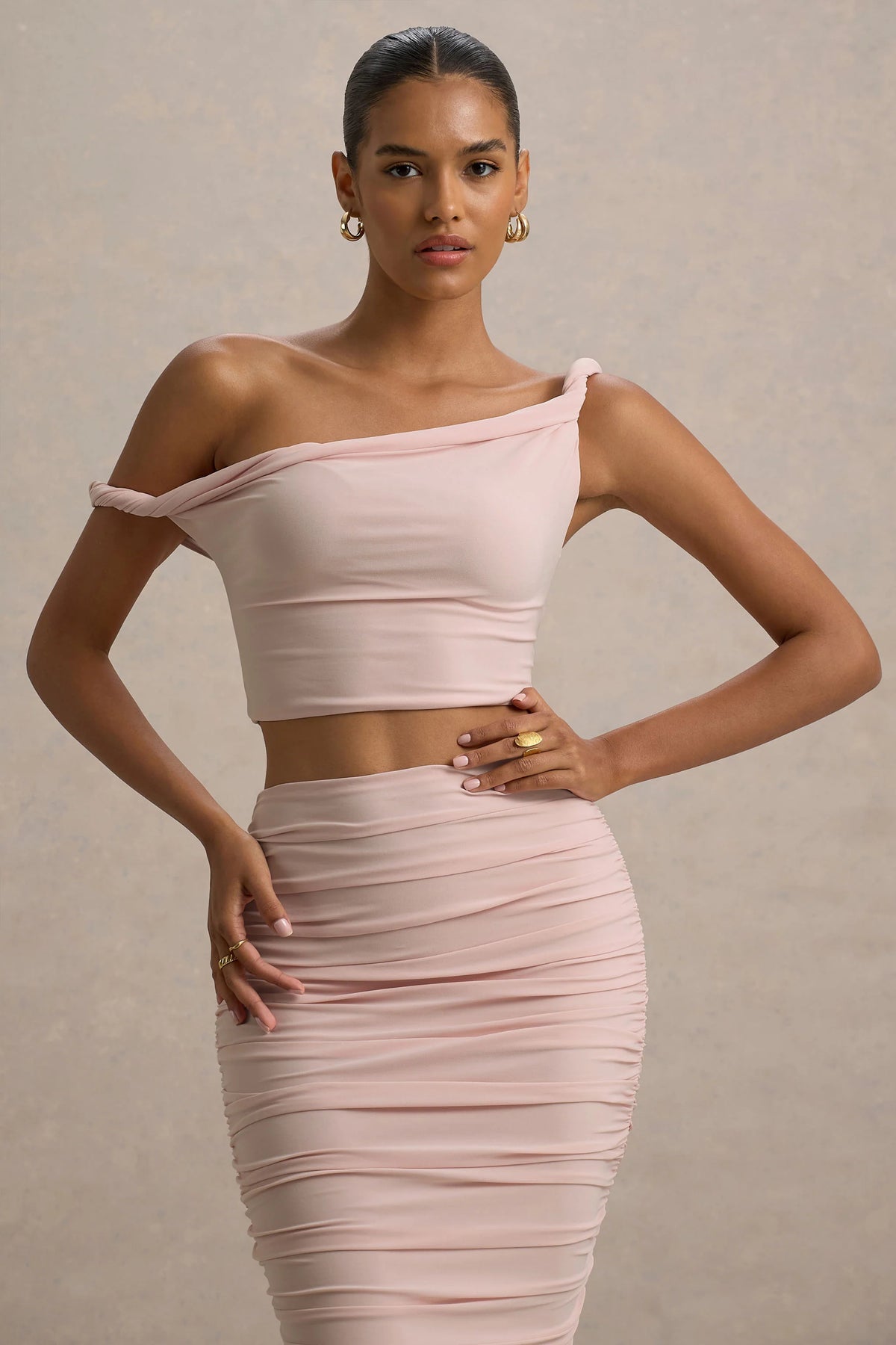 Ariel | Light Pink Twisted Asymmetric Crop Top