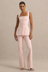 Aceline | Baby Pink Square-Neck Tailored Jumpsuit