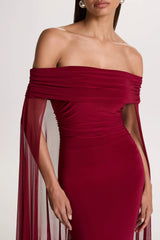 Carlotta | Berry Bardot Maxi Dress With Chiffon Cape