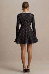 Divine | Black Lace Embellished Crew-Neck Mini Dress