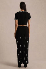 Aven | Black Hand-Embellished Maxi Skirt