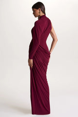 Aphra | Burgundy High-Neck Maxi Dress With Cape-Sleeve