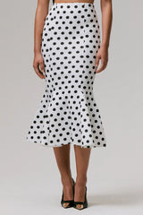 Amadea | Black & White Polka Dot Fishtail Midi Skirt