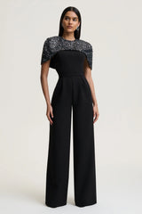 Eloriana | Black Hand-Embellished High-Neck Jumpsuit