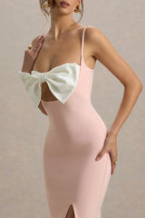 Emmalou | Pink & White Strappy Split Maxi Dress With Bow