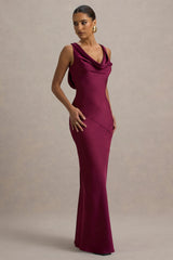 Alesso | Burgundy Satin Cowl-Neck Slip-Maxi Dress