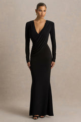 Daphira | Black Extreme-Plunge Neck Maxi Dress