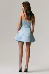 Entice | Powder Blue Embellished Satin Mini Dress