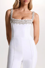 Amadi | White Embellished Strappy Flared-Leg Jumpsuit