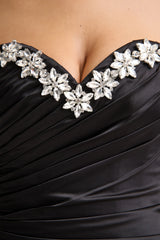 Ambria | Black Satin Hand-Embellished Sweetheart-Neck Corset Top