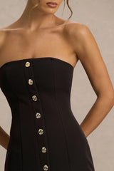 Briella | Black Bandeau Midi Dress With Gold-Button Detailing
