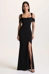 Amoura | Black Square-Neck Draped Wrap Maxi Dress