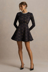 Divine | Black Lace Embellished Crew-Neck Mini Dress