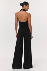 Asha | Black High-Neck Jumpsuit With Ruched Detail
