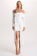 Essie | White Bardot Wrap Mini Dress With Sash Detail