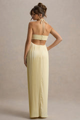 Elayne | Pale Lemon Halter-Neck Maxi Dress With Cut-Out Detail