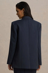 Alana | Navy Pinstripe Plunge-Neck Tailored Blazer