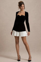 Americano | Black Velvet Sweetheart Long-Sleeve Mini Dress
