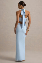 Aura | Powder Blue Halter-Neck Cut-Out Split Maxi Dress