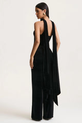 Arcane | Black Velvet Bandeau Jumpsuit With Scarf
