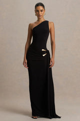 Bonnie | Black Asymmetric-Neck Maxi Dress With Open-Back