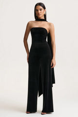 Arcane | Black Velvet Bandeau Jumpsuit With Scarf