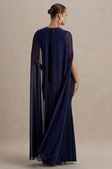Currant | Navy Crew-Neck Maternity Maxi Dress With Cape