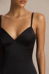 Elara | Black Satin Plunge-Neck Mini Dress