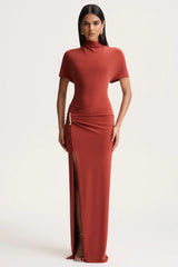 Arlena | Rust High-Neck Wrapped Maxi Dress