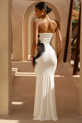 Ceremony | Cream And Black Floral Print Bandeau Maxi Dress