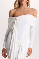 Essie | White Bardot Wrap Mini Dress With Sash Detail