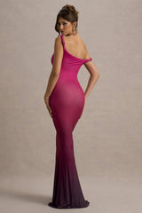 Exotic | Berry Ombre Twisted Asymmetric Maxi Dress