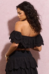 Breathtaking | Black Broderie Ruffled Bardot Crop Top