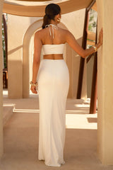 Coastline | White Ruched Maxi Skirt With Split