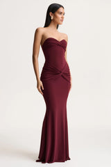 Elodia | Burgundy Bandeau Maxi Dress With Gathered-Detailing