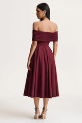 Dearest | Burgundy Bardot-Neck Midi Dress