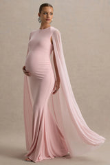 Currant | Pink Crew-Neck Maternity Maxi Dress With Cape