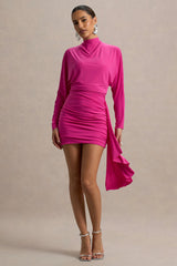 Emilia | Hot Pink Long-Sleeve Mini Dress With Sash