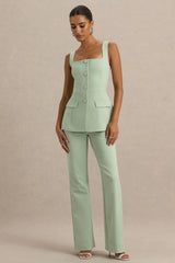 Aceline | Light Green Square-Neck Tailored Jumpsuit