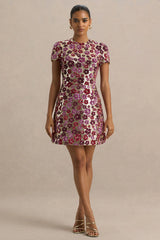 Eira | Pink Floral Embellished Sequin Crew-Neck Mini Dress