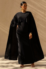 Belinda | Black Draped Maxi Dress With Cape Sleeves