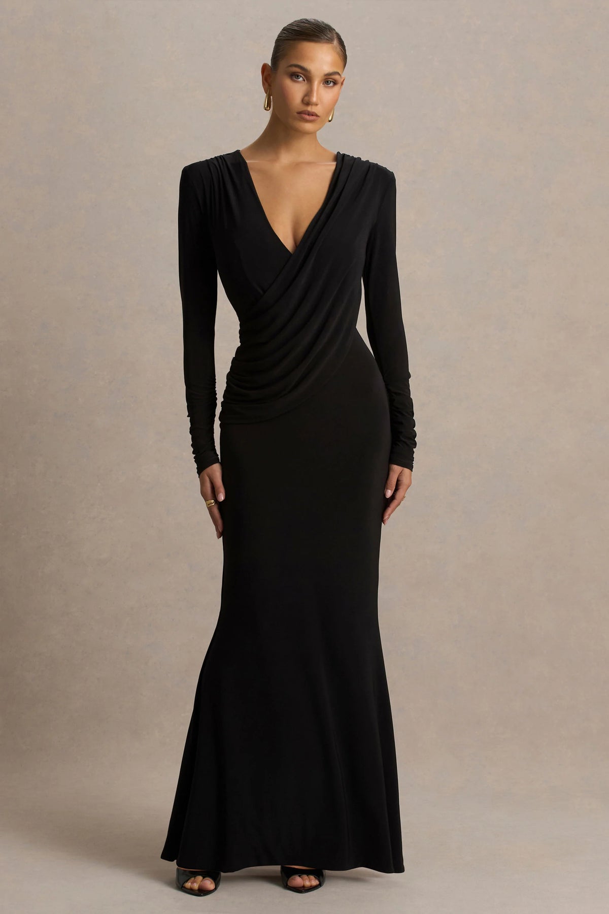 Daphira | Black Extreme-Plunge Neck Maxi Dress