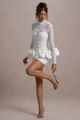 Antheia | White Lace Long-Sleeve Peplum Mini Dress