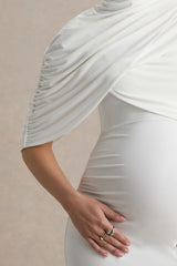 Augustina | White Maternity Midi Dress With Cape