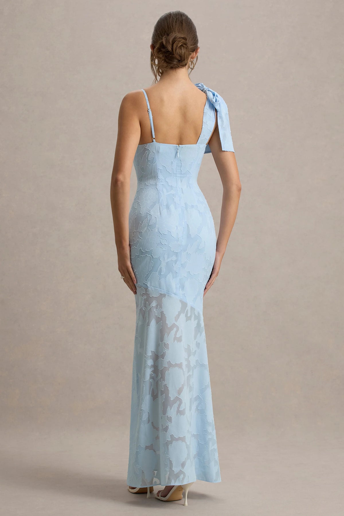 Chyna | Light Blue Cowl-Neck Maxi Dress With Bow Strap