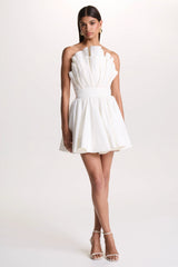 Distinguished | White Asymmetric Ruffled Mini Dress