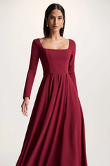 Alison | Burgundy Square-Neck A-Line Midi Dress